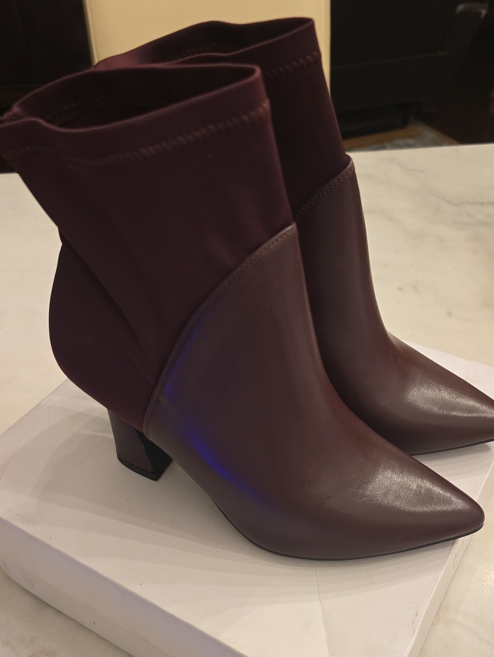 NIB H By Halston Iza 2 Tone Burgundy Booties. Size 7